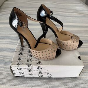 Rock & Republic Black and Tan Studded Heels